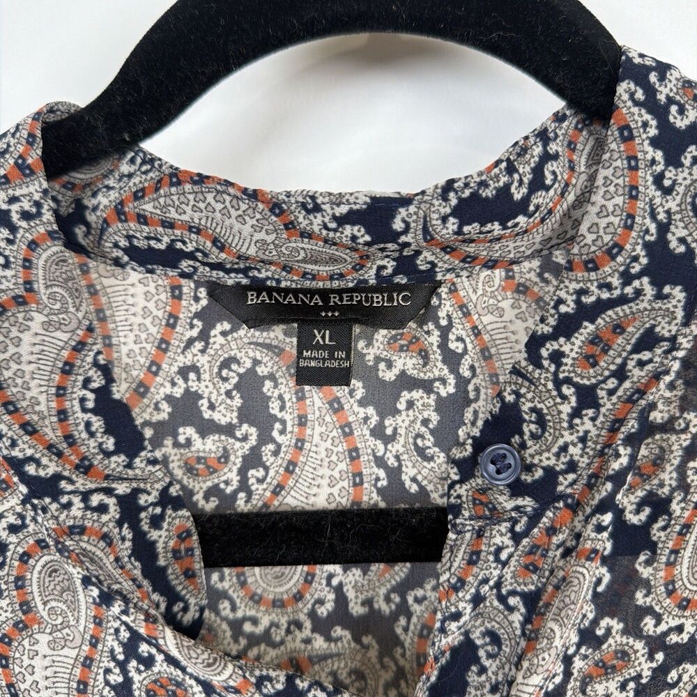 Banana Republic Ruffle Blouse XL Sheer Paisley Bishop Sleeve Dark Academia Poet - Picture 2 of 9